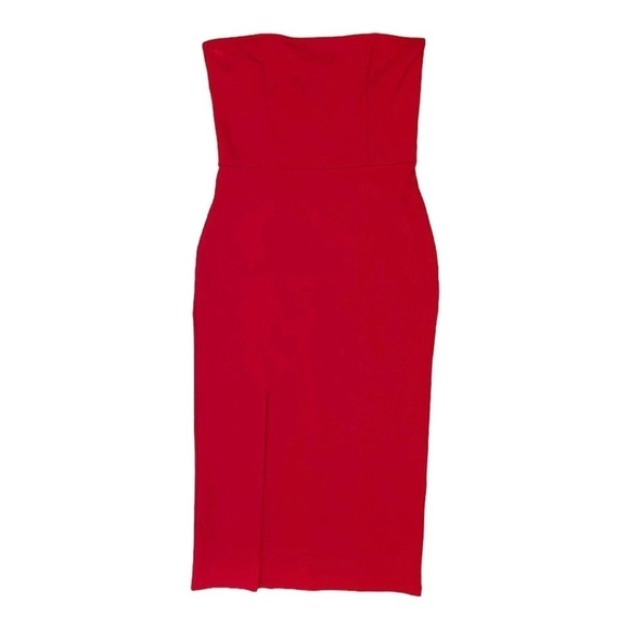 Forever 21 Women S Red Strapless Knit Midi Dress Long Slit Form Fitting BodyCon - Picture 1 of 7